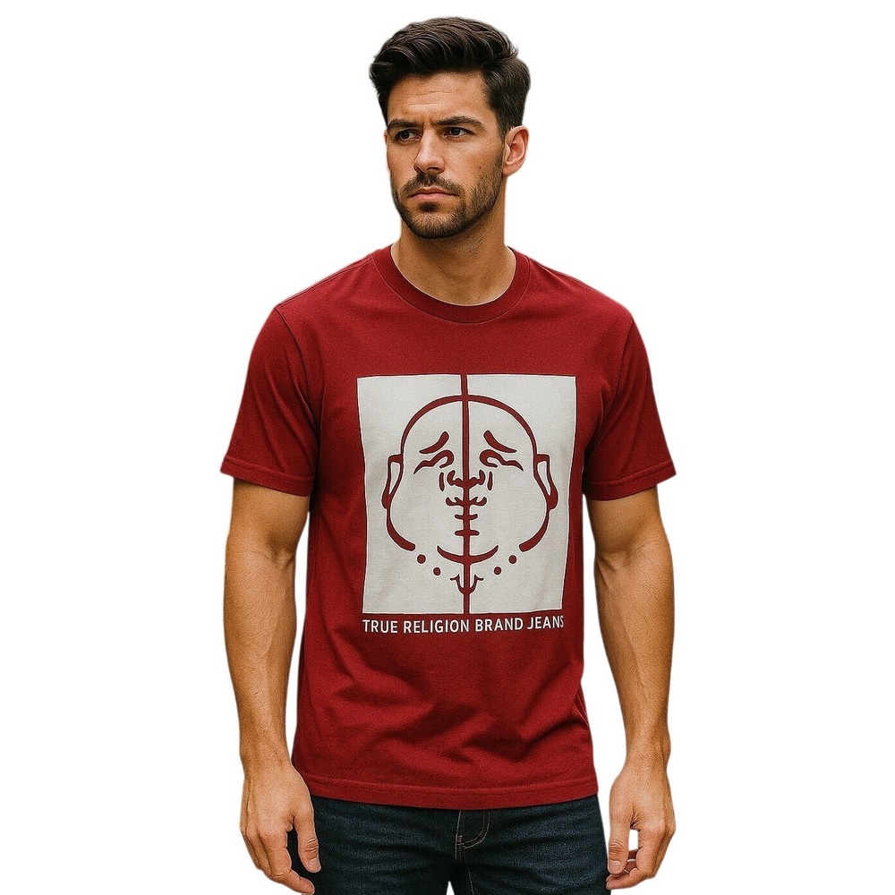 True Religion Men's Half Face Buddha T-Shirt Red Size Large NWT $59
